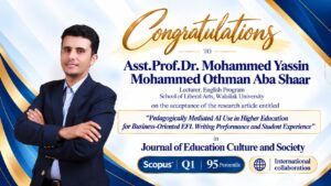Asst. Prof. Dr. Mohammed Yassin Mohammed Othman Aba Shaar’s Research Article Accepted in Scopus Q1 Journal